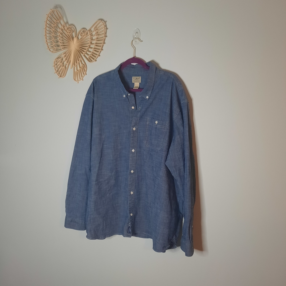 LL Bean Men's XXXL Blue Chambray Button Down Shirt Traditional Fit Long Sleeve